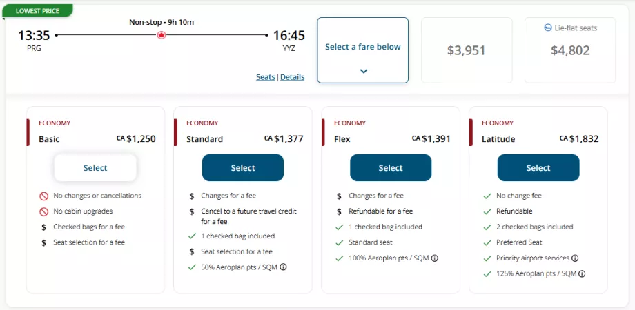 Examples of economy class tariffs