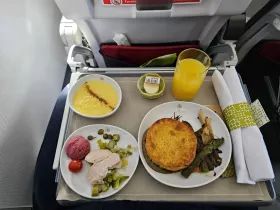 Lunch in business class on a flight across Europe