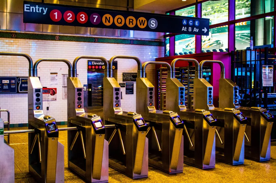 Turnstiles at the entrance to the station