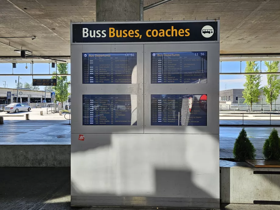 Information boards with departure times of all buses