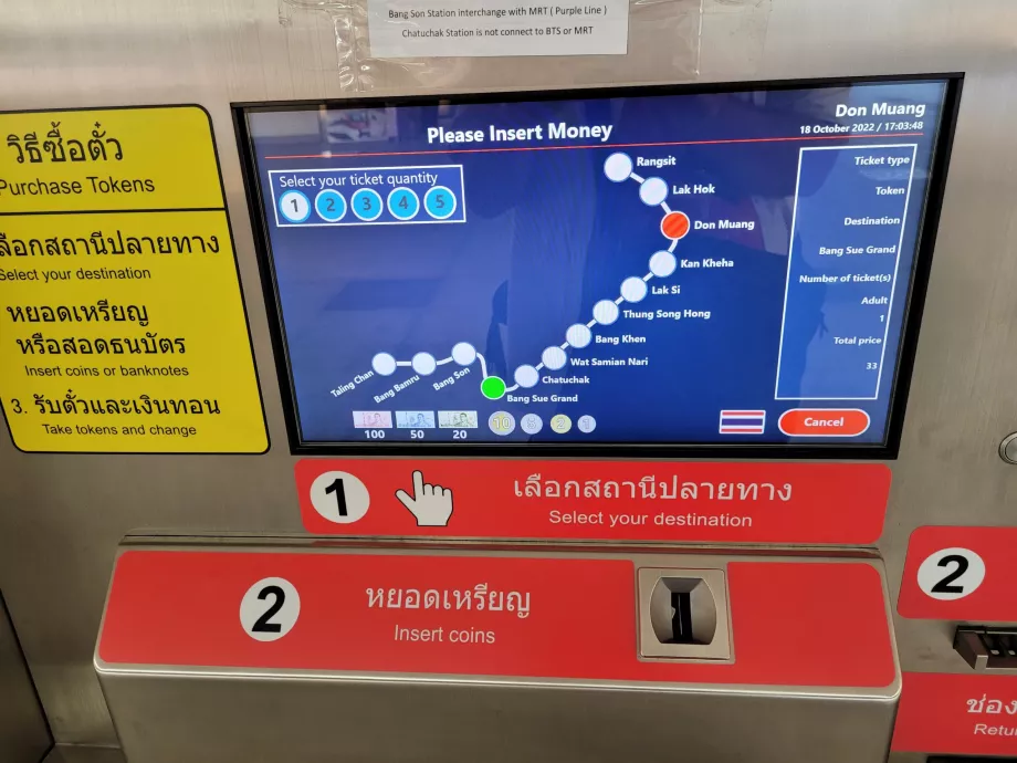 Ticket selection detail (Bang Sue is the terminus of the airport line)