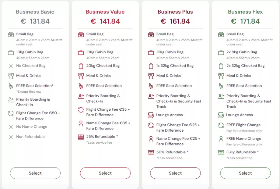 Business Class fares - KM