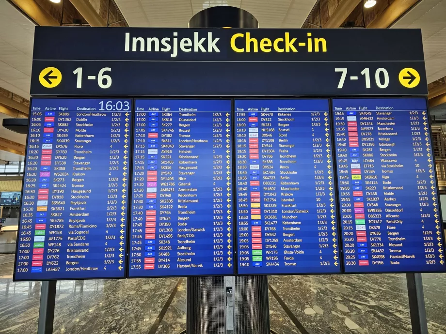 Departure board at Oslo Airport