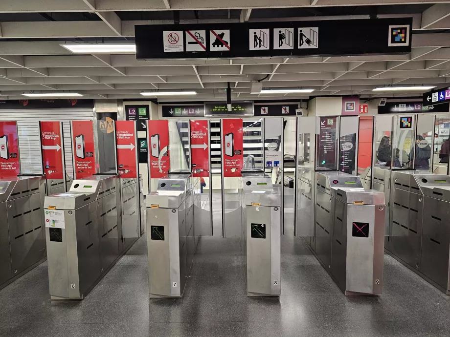 Turnstiles at the entrance to the metro