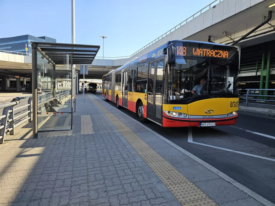 Bus line 148 in front of the arrival hall