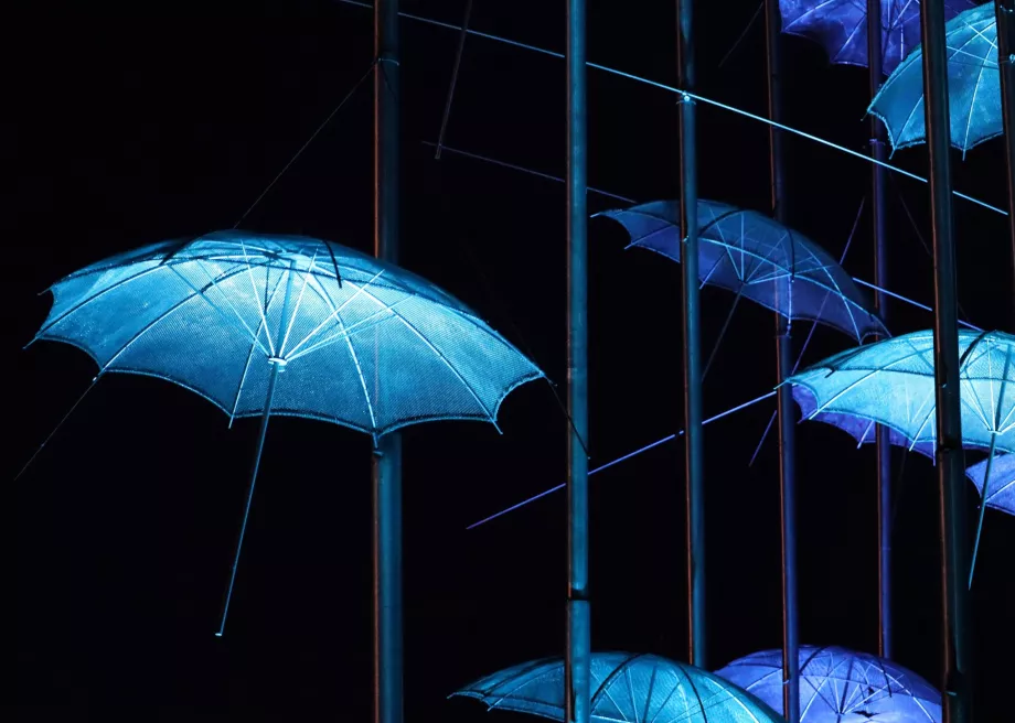 Umbrellas at night