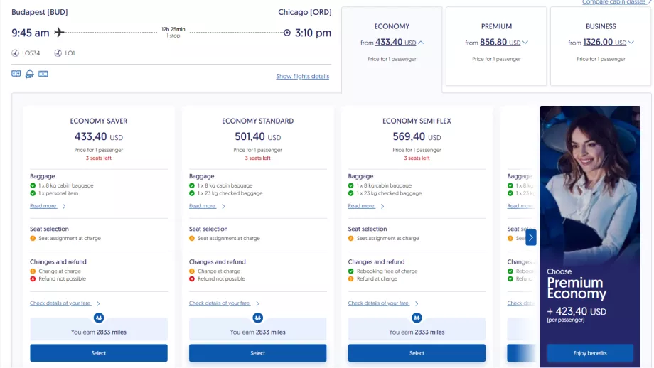 Economy class tariffs