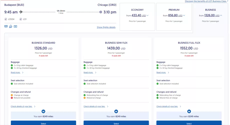 Business class tariffs