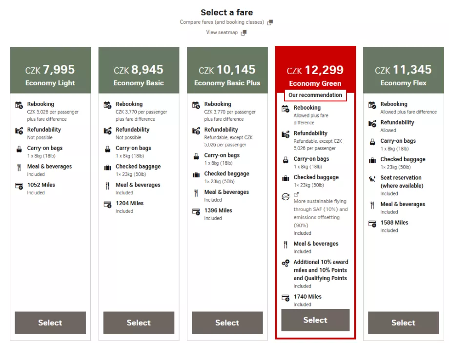 Economy class tariffs