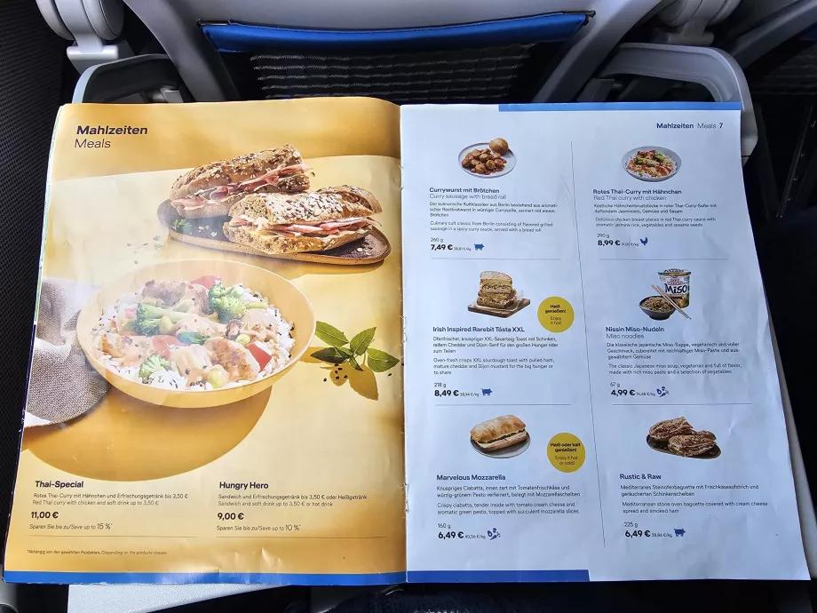 Sample on-board menu