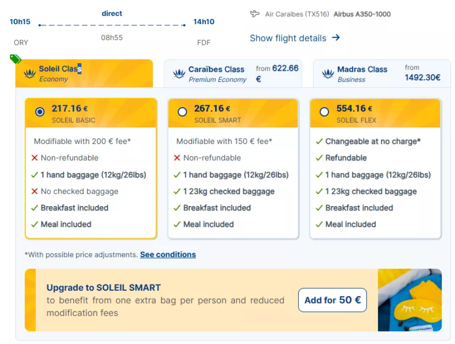 Air Caraïbes Economy Class fares