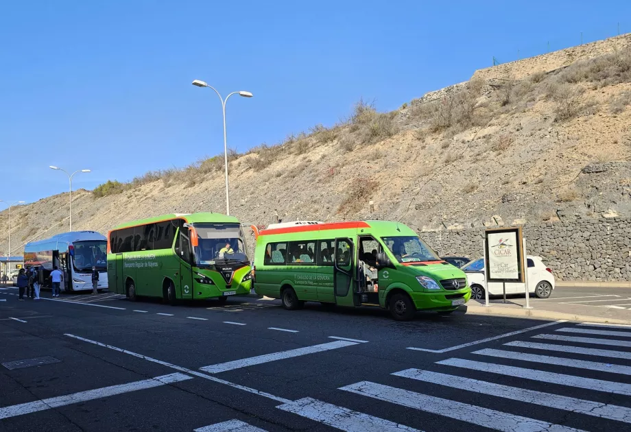 Public transport bus stops in front of the terminal