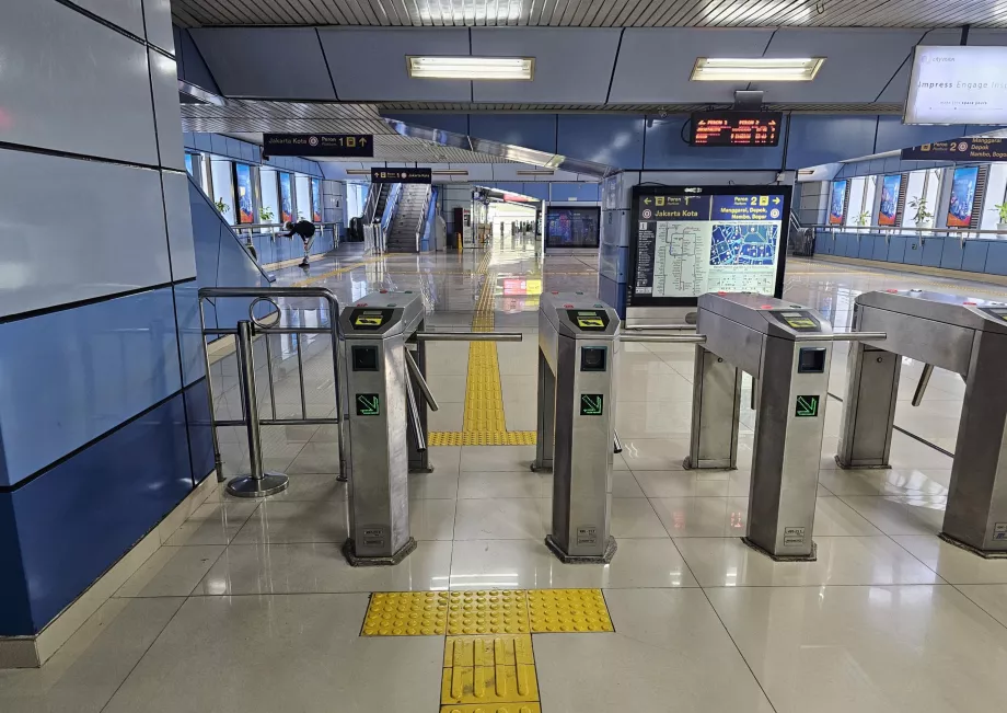 Turnstiles at a commuter train station