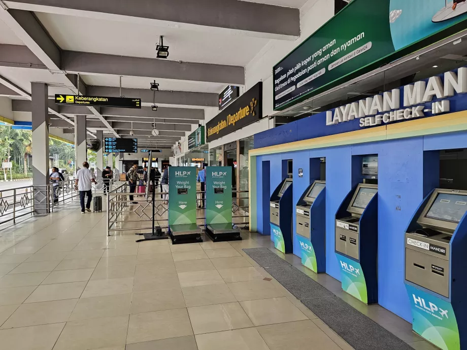 Self-service kiosks outside the entrance to the hall