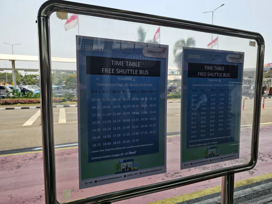 Shuttle bus timetable between terminals