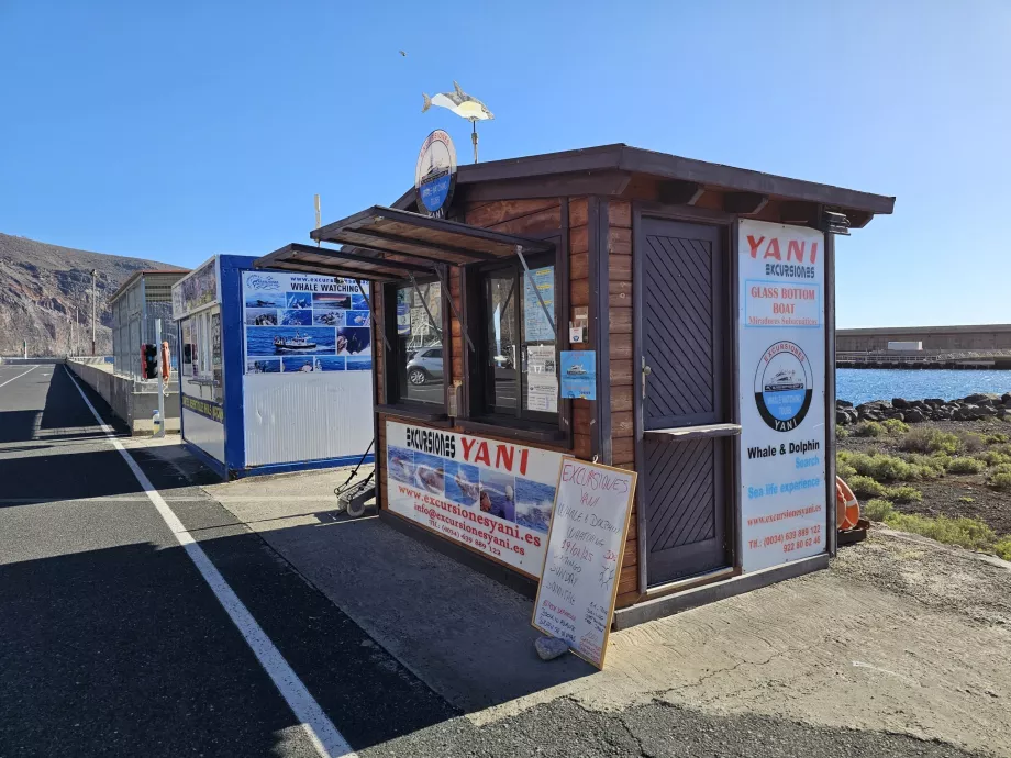 Booths of companies organizing whale watching cruises