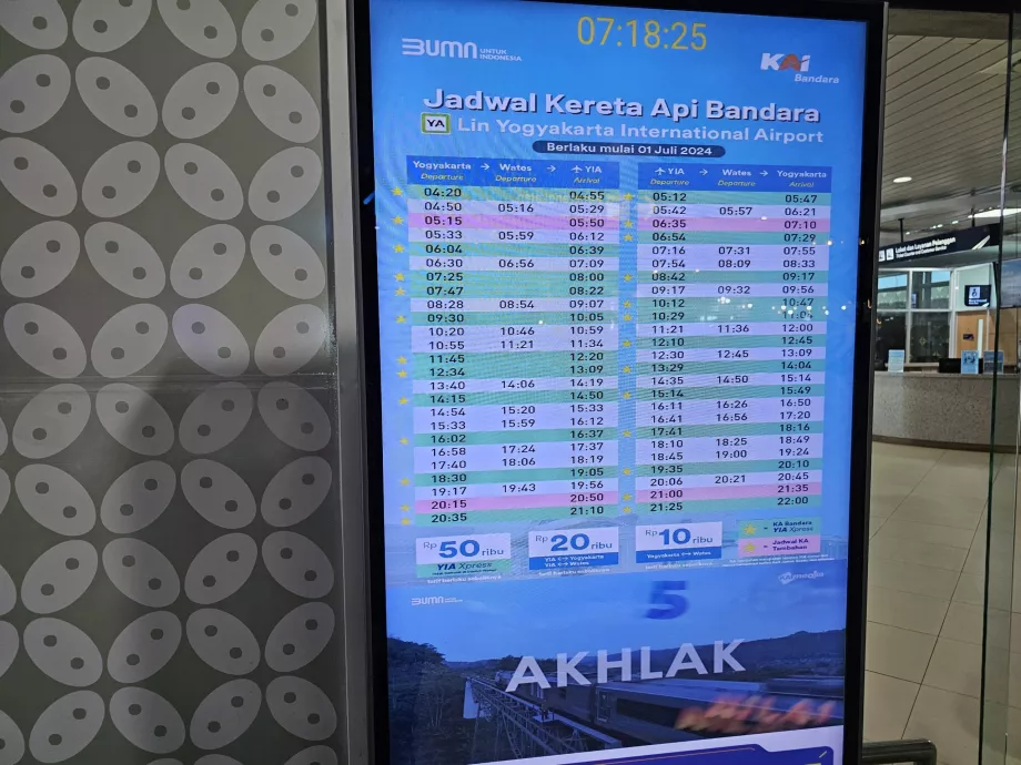 Train timetable to/from YIA