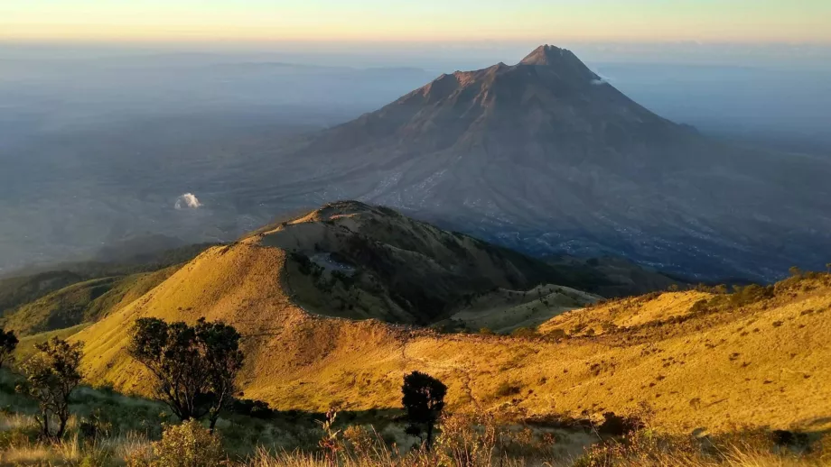 View from the top of Mount Merbabu to Merapi volcano