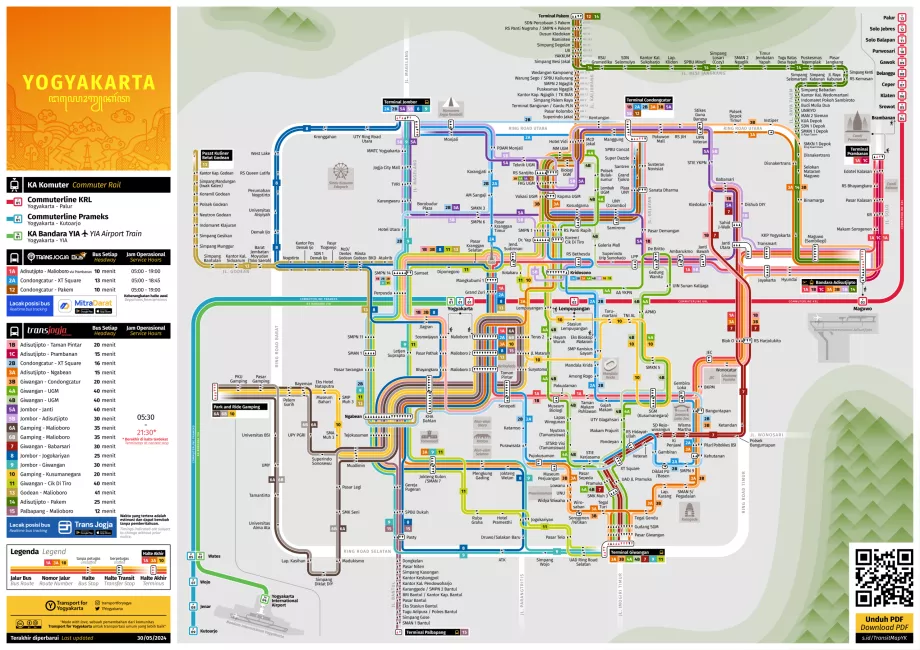 Yogyakarta bus and train map