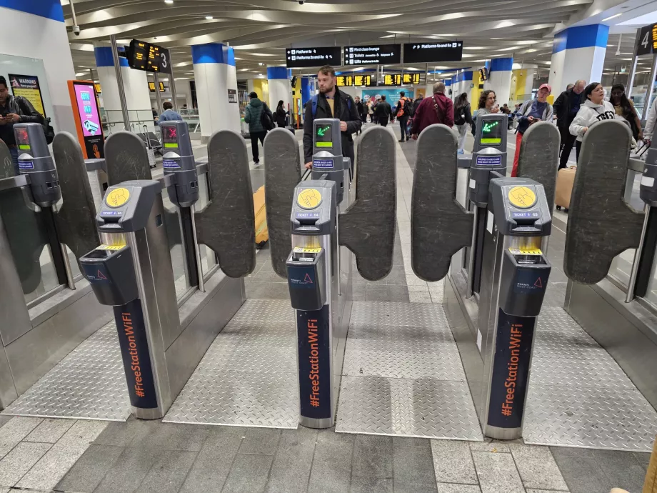 Turnstiles at the entrance to the train platform