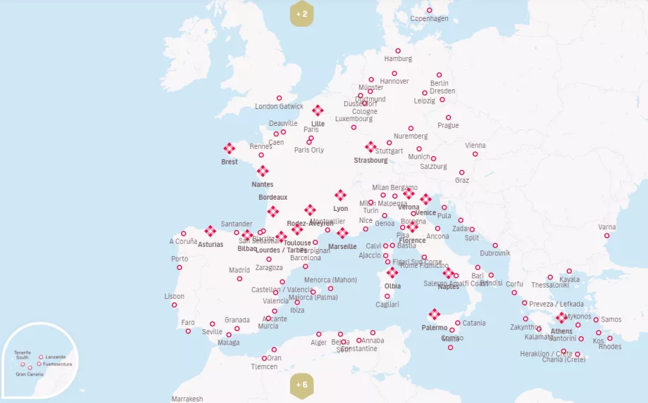 Map of Volotea destinations