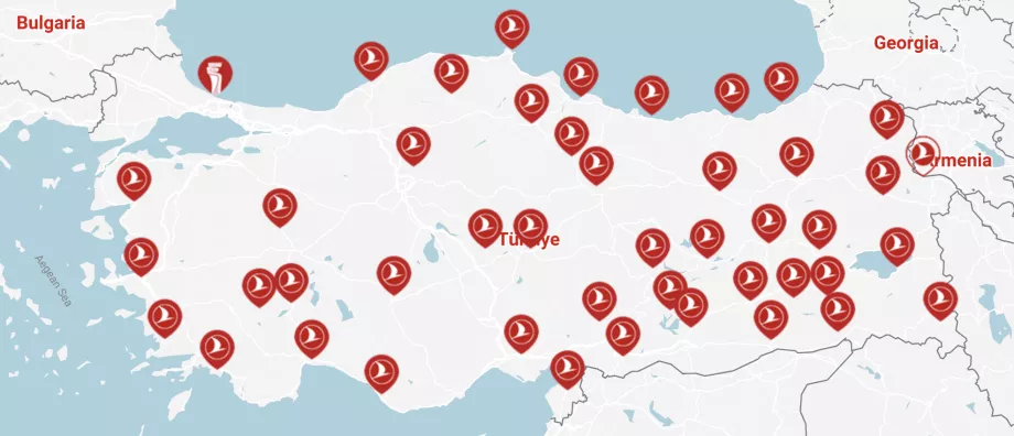 Turkish Airlines - domestic route map