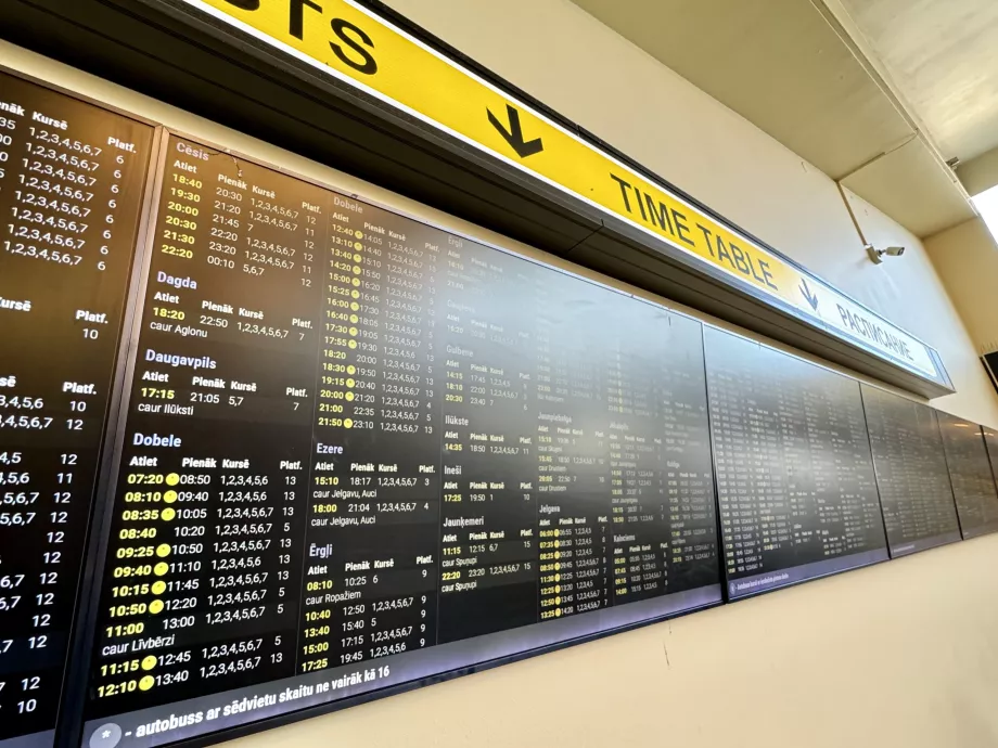 Timetable board at the bus station