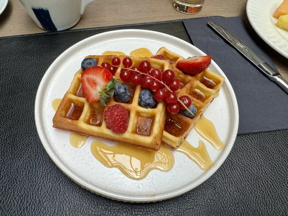 Belgian waffles with fruit