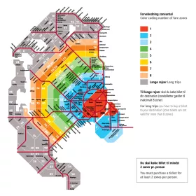 Map of public transport zones in and around Copenhagen