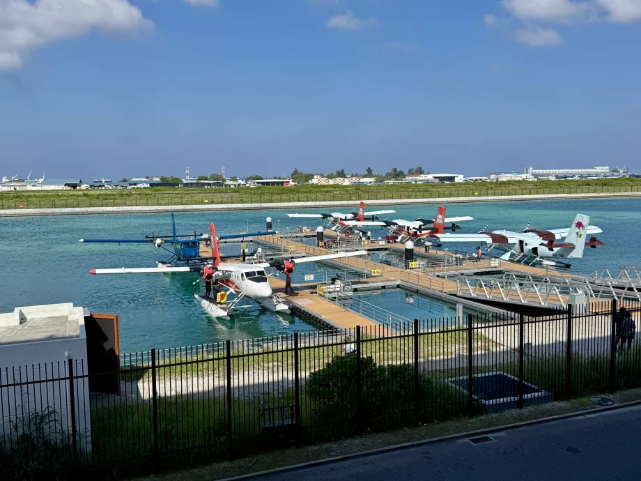 Trans Maldivian Airways seaplanes as seen from the lounge