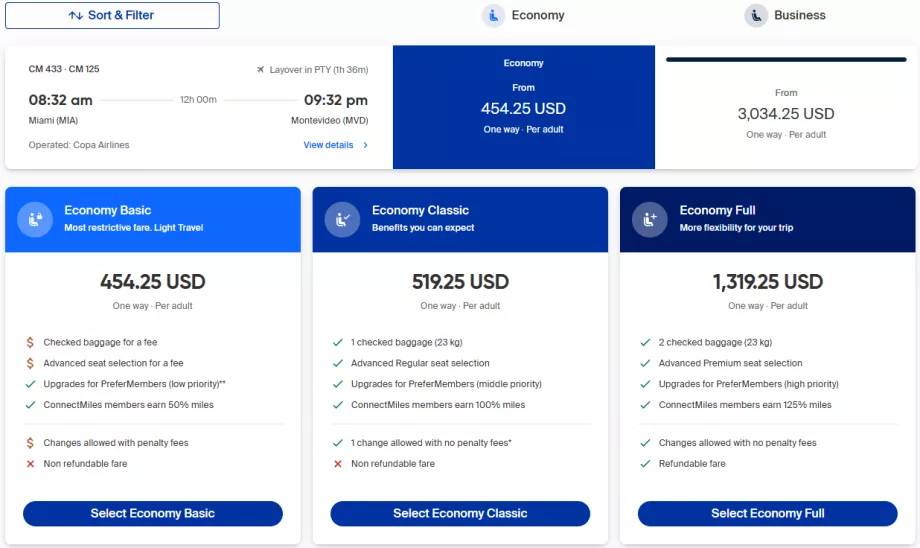 Copa Airliens fares