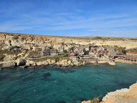 View of the village of Popeye the Sailor