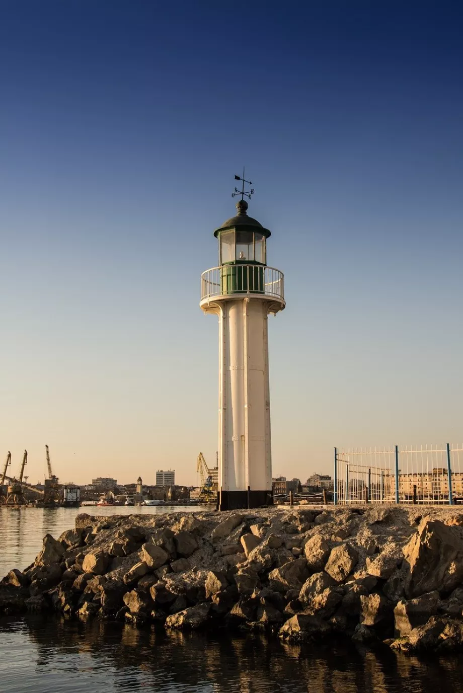 Green and white lighthouse