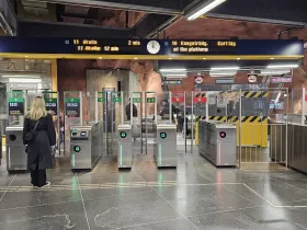 Turnstiles at the entrance to the metro