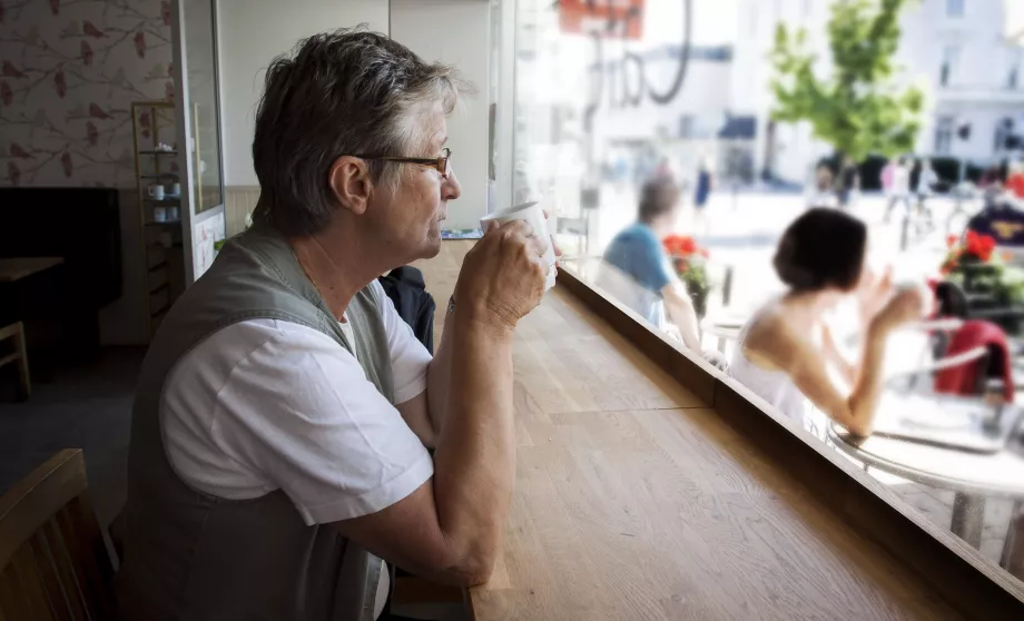 Swedish woman drinking coffee