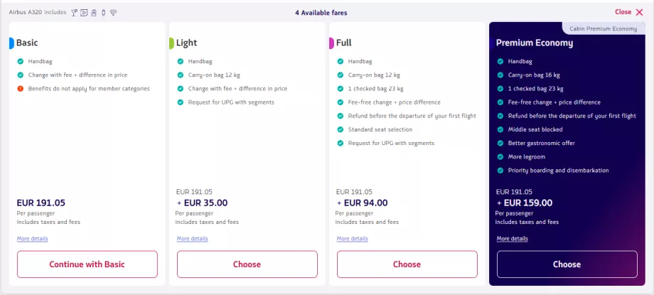 LATAM, tariff comparison