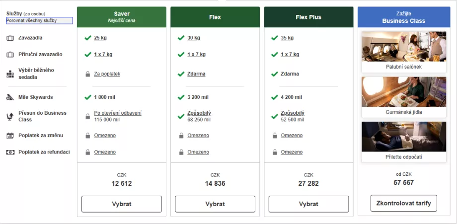 Emirates Economy Class fares